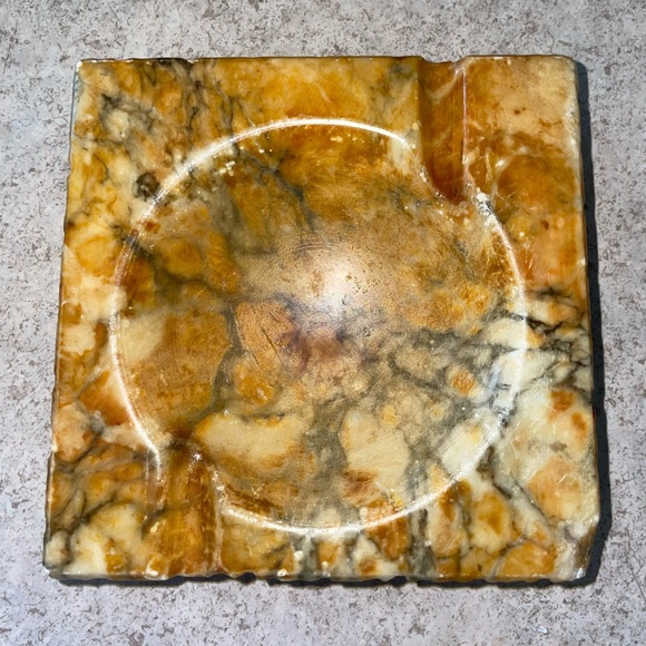Vintage Genuine Alabaster Hand Carved in Italy Ashtray